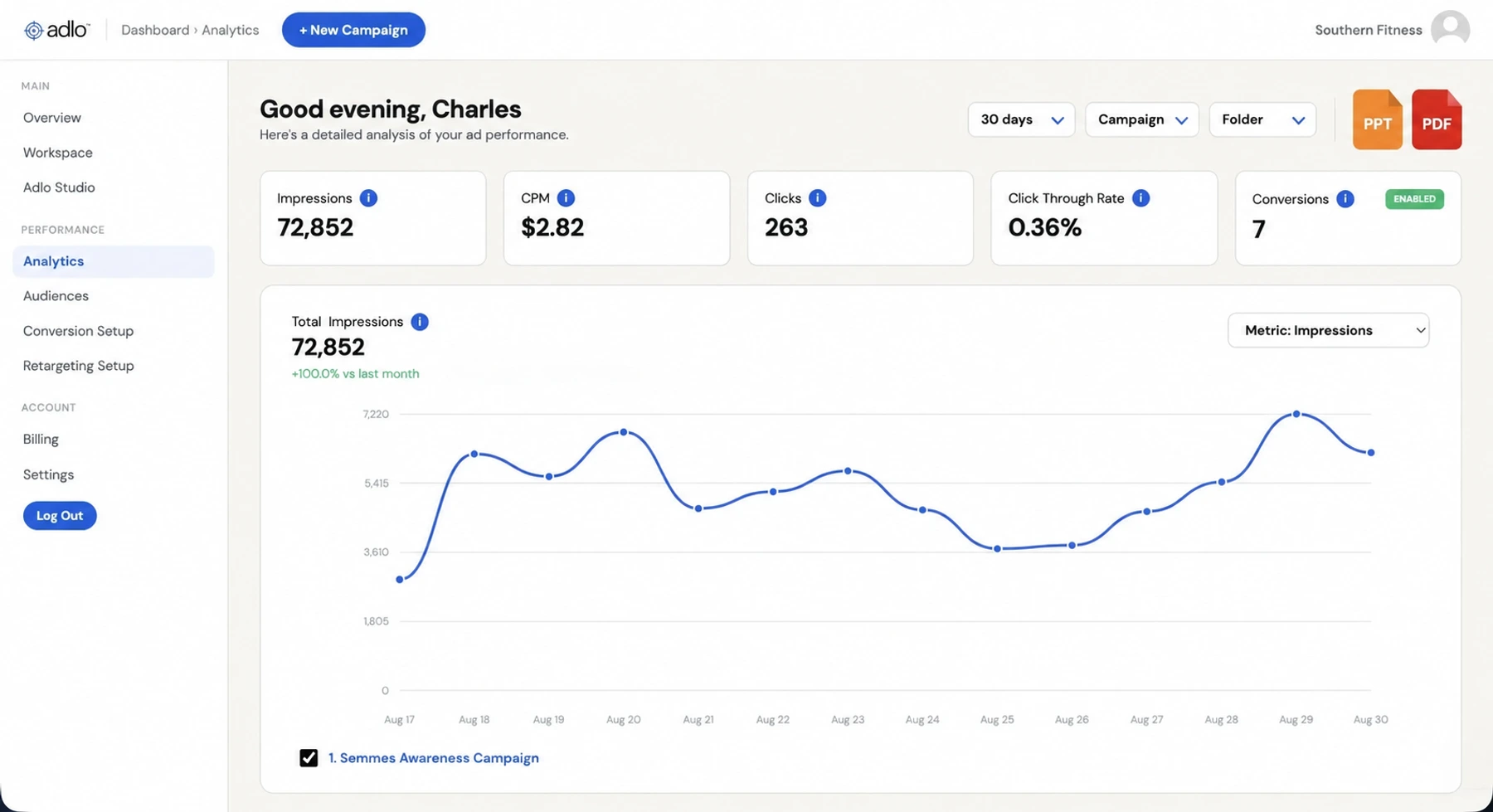 Adlo campaign reporting interface