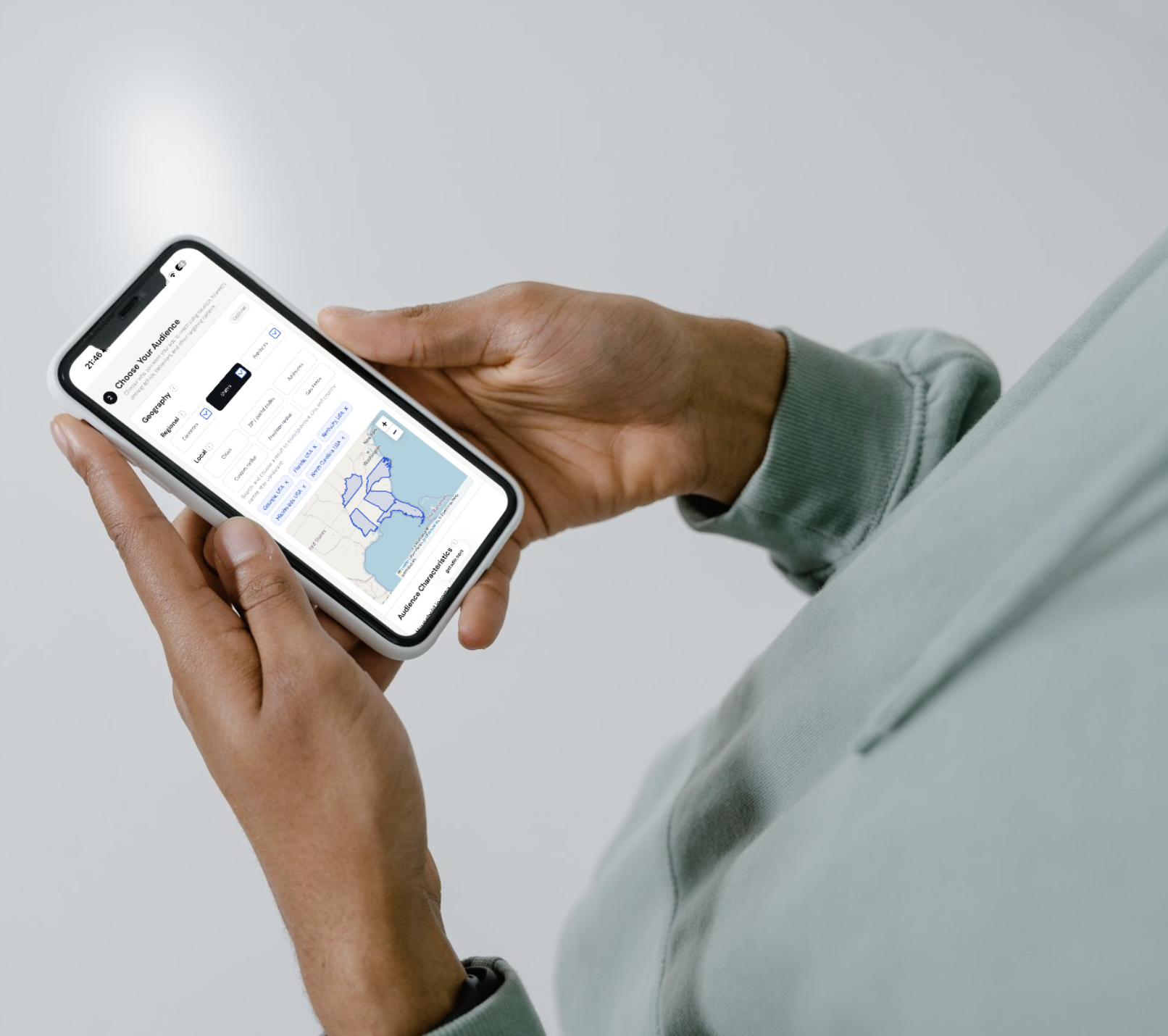 Adlo audience targeting interface on a phone
